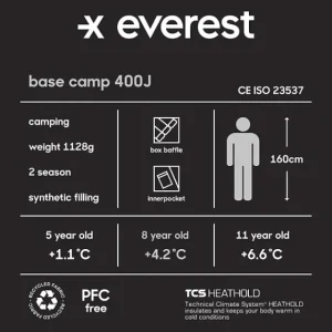 Everest Outdoor Sovsäckar<J Base Camp 400 DARK ORANGE/BLACK